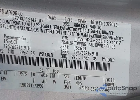 2014 Ford Focus S z USA, uszkodzony, nr VIN 1FADP3E23EL231107